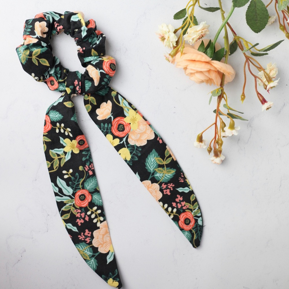 Rifle Paper Co Black Birch Floral Scrunchie Scarf